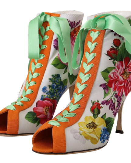 Dolce & Gabbana White Jersey Stretch Boots Open Toes Heels Shoes