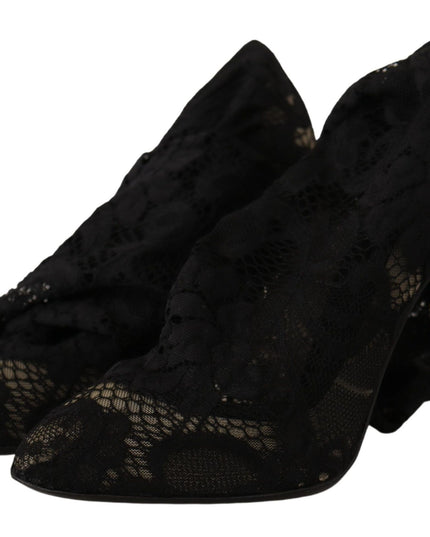 Dolce & Gabbana Black Stretch Socks Taormina Lace Boots Shoes