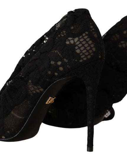 Dolce & Gabbana Black Stretch Socks Taormina Lace Boots Shoes