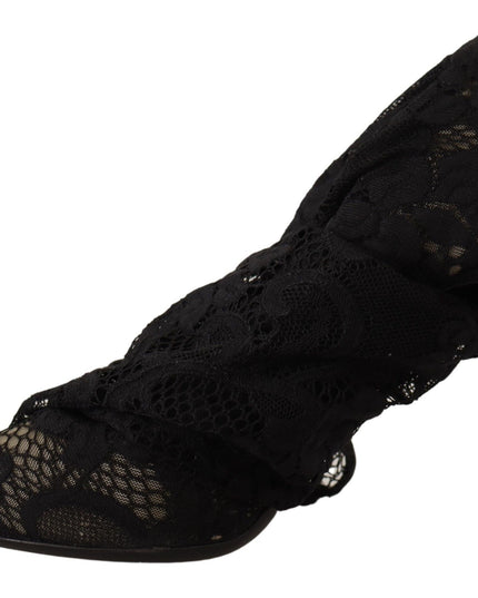 Dolce & Gabbana Black Stretch Socks Taormina Lace Boots Shoes