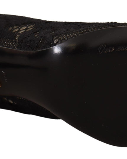 Dolce & Gabbana Black Stretch Socks Taormina Lace Boots Shoes