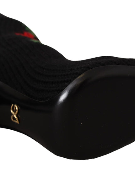 Dolce & Gabbana Black Stretch Socks Red Roses Booties Shoes