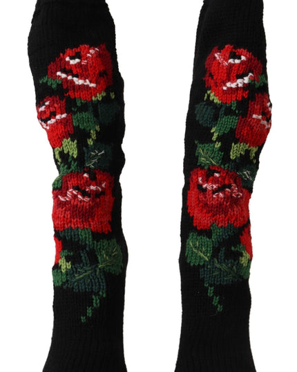 Dolce & Gabbana Black Stretch Socks Red Roses Booties Shoes
