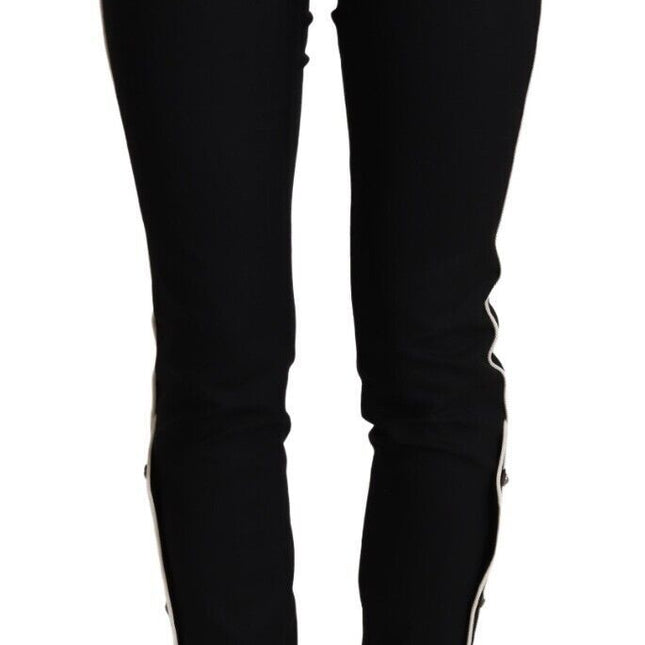 Dolce & Gabbana Black Mid Waist Button Embellished Slim Fit Pants
