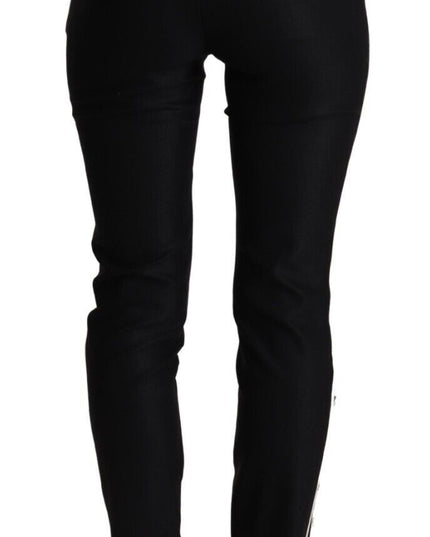 Dolce & Gabbana Black Mid Waist Button Embellished Slim Fit Pants