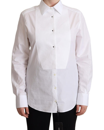 Dolce & Gabbana White Cotton Dress Collared Long Sleeves Shirt Top