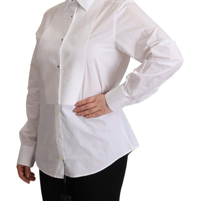 Dolce & Gabbana White Cotton Dress Collared Long Sleeves Shirt Top