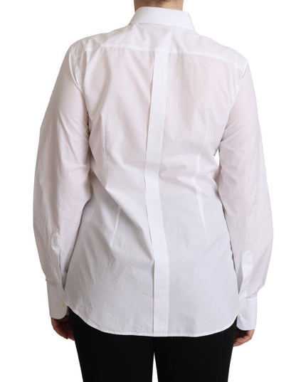 Dolce & Gabbana White Cotton Dress Collared Long Sleeves Shirt Top
