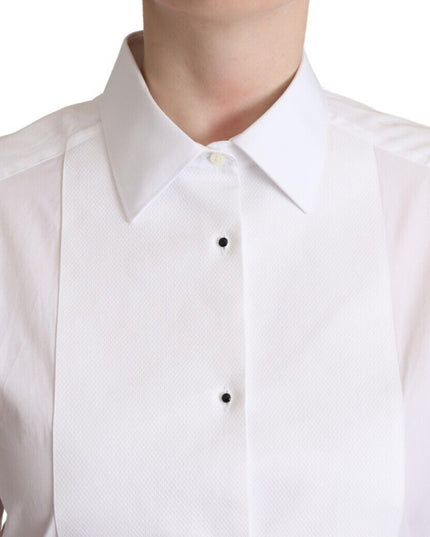 Dolce & Gabbana White Cotton Dress Collared Long Sleeves Shirt Top