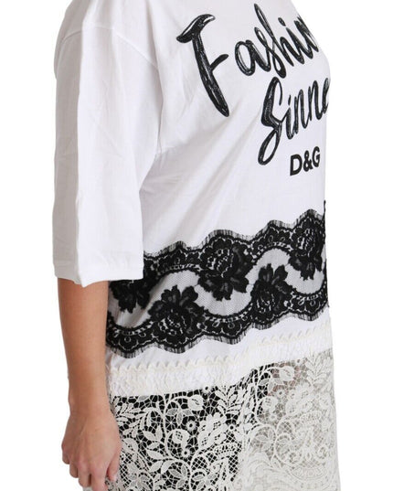 Dolce & Gabbana White Fashion Sinner Cotton Lace T-shirt Top