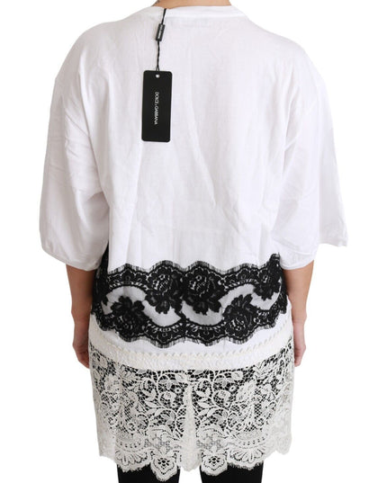 Dolce & Gabbana White Fashion Sinner Cotton Lace T-shirt Top