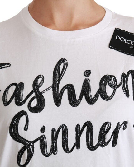 Dolce & Gabbana White Fashion Sinner Cotton Lace T-shirt Top