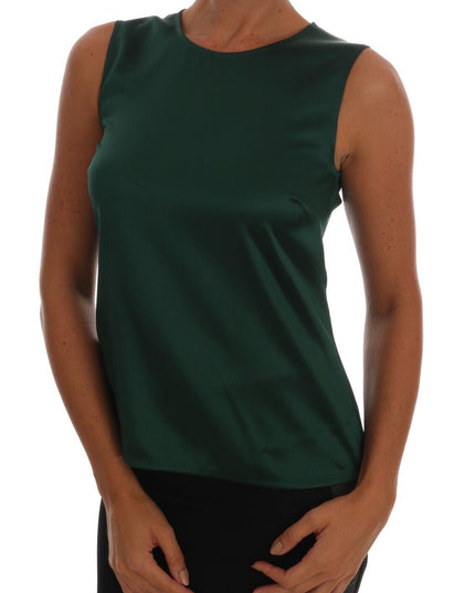 Dolce & Gabbana Dark Green Silk Sleeveless Round Neck Tank Top