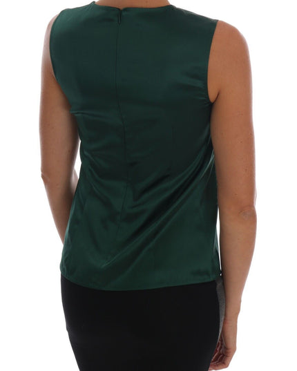 Dolce & Gabbana Dark Green Silk Sleeveless Round Neck Tank Top