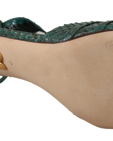 Dolce & Gabbana Green Python Strap Sandals Heels Shoes