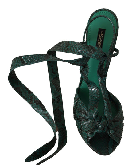Dolce & Gabbana Green Python Strap Sandals Heels Shoes