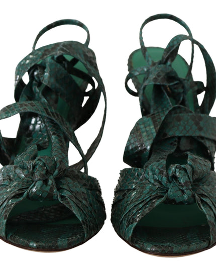 Dolce & Gabbana Green Python Strap Sandals Heels Shoes