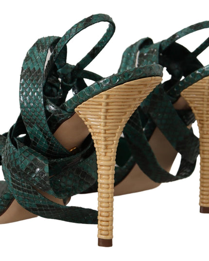 Dolce & Gabbana Green Python Strap Sandals Heels Shoes
