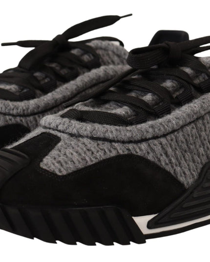 Dolce & Gabbana Black Gray Fabric Lace Up NS1 Sneakers Shoes