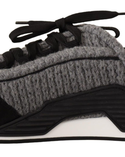 Dolce & Gabbana Black Gray Fabric Lace Up NS1 Sneakers Shoes