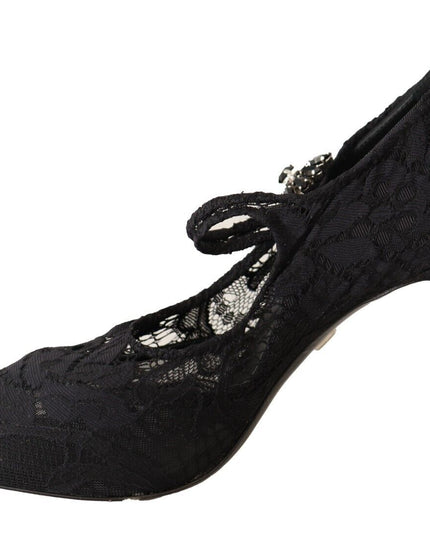 Dolce & Gabbana Black Lace Crystals Heels Mary Jane Pumps Shoes
