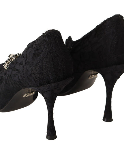 Dolce & Gabbana Black Lace Crystals Heels Mary Jane Pumps Shoes