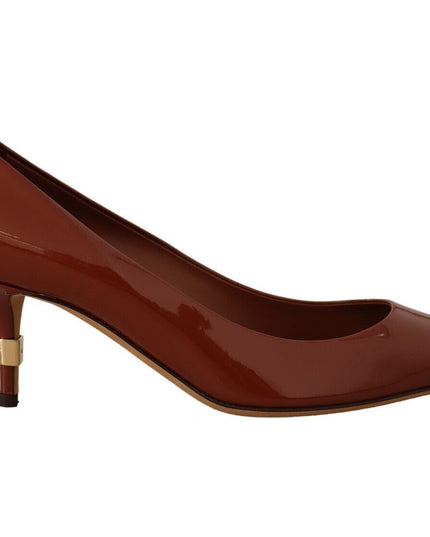 Dolce & Gabbana Brown Kitten Heels Pumps Patent Leather Shoes
