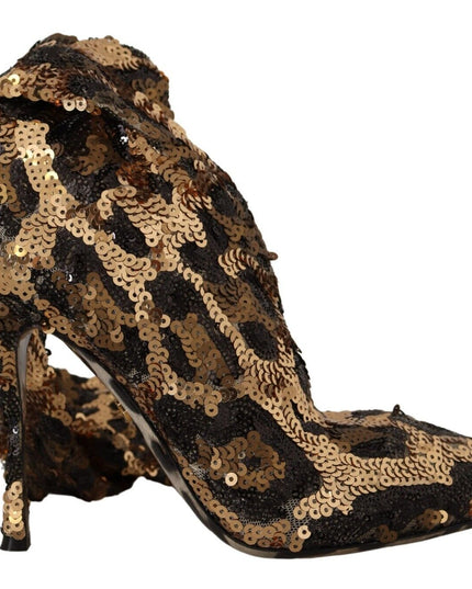Dolce & Gabbana Gold Leopard Sequins Heels Boots Shoes