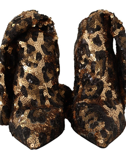 Dolce & Gabbana Gold Leopard Sequins Heels Boots Shoes