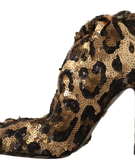 Dolce & Gabbana Gold Leopard Sequins Heels Boots Shoes