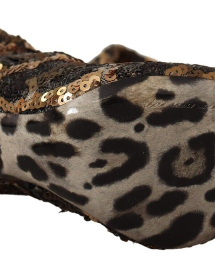 Dolce & Gabbana Gold Leopard Sequins Heels Boots Shoes