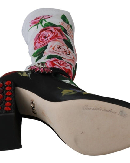 Dolce & Gabbana Black Floral Socks Crystal Jersey Boots Shoes