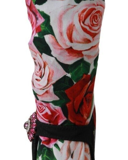 Dolce & Gabbana Black Floral Socks Crystal Jersey Boots Shoes
