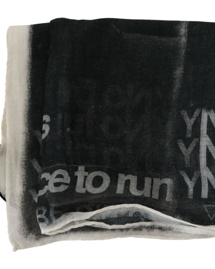 Costume National Dark Gray Wool Foulard Branded Scarf