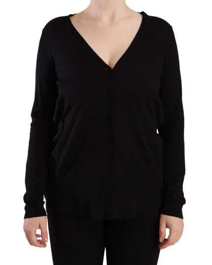 Dolce & Gabbana Black Wool V-neck Long Sleeves Pullover Top