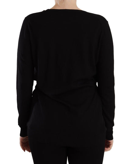 Dolce & Gabbana Black Wool V-neck Long Sleeves Pullover Top