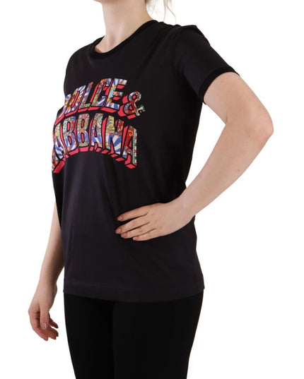 Dolce & Gabbana Black Logo Print Cotton Crew Neck Tee T-shirt