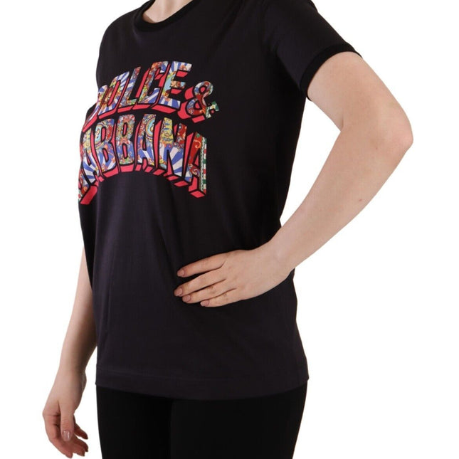 Dolce & Gabbana Black Logo Print Cotton Crew Neck Tee T-shirt
