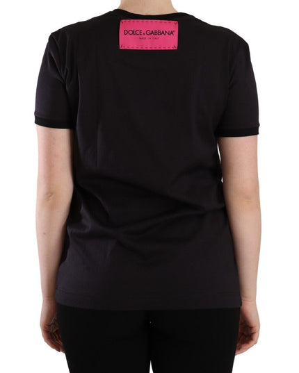 Dolce & Gabbana Black Logo Print Cotton Crew Neck Tee T-shirt
