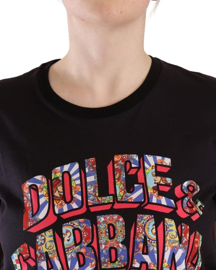 Dolce & Gabbana Black Logo Print Cotton Crew Neck Tee T-shirt