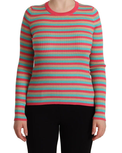 Dolce & Gabbana Multicolor Stripes Silk Crew Neck Pullover Top