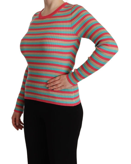 Dolce & Gabbana Multicolor Stripes Silk Crew Neck Pullover Top