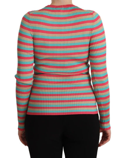 Dolce & Gabbana Multicolor Stripes Silk Crew Neck Pullover Top