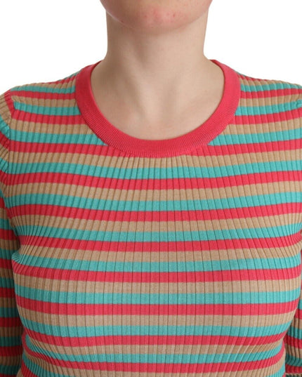 Dolce & Gabbana Multicolor Stripes Silk Crew Neck Pullover Top