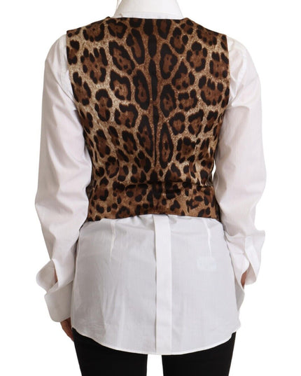 Dolce & Gabbana Brown Checkered Leopard V-neck Sleeveless Vest Top