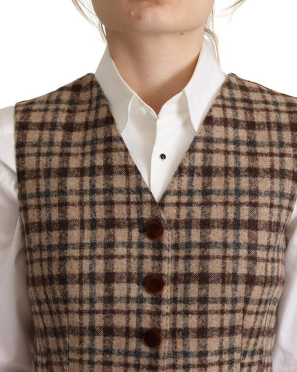 Dolce & Gabbana Brown Checkered Leopard V-neck Sleeveless Vest Top