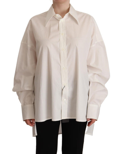 Dolce & Gabbana White Cotton Button Up Collared Long Sleeve Top