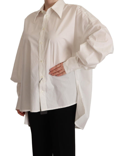 Dolce & Gabbana White Cotton Button Up Collared Long Sleeve Top