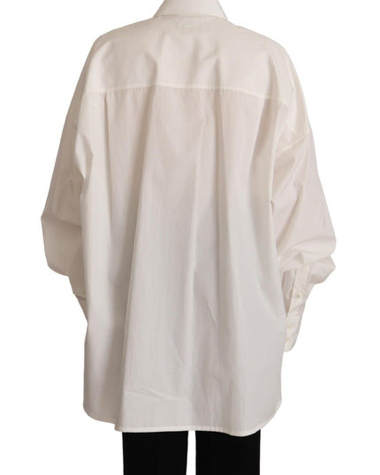 Dolce & Gabbana White Cotton Button Up Collared Long Sleeve Top