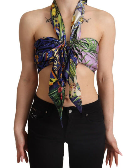 Dolce & Gabbana Multicolor Foulard Silk Halter Cropped Top